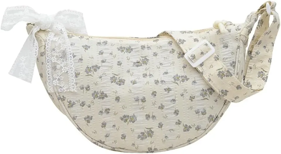 Floral Crossbody Bag for Women Cute Dumpling Shoulder Purse Small Totes Handbag Top Handle Satchel