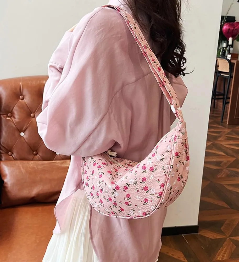 Floral Crossbody Bag for Women Cute Dumpling Shoulder Purse Small Totes Handbag Top Handle Satchel