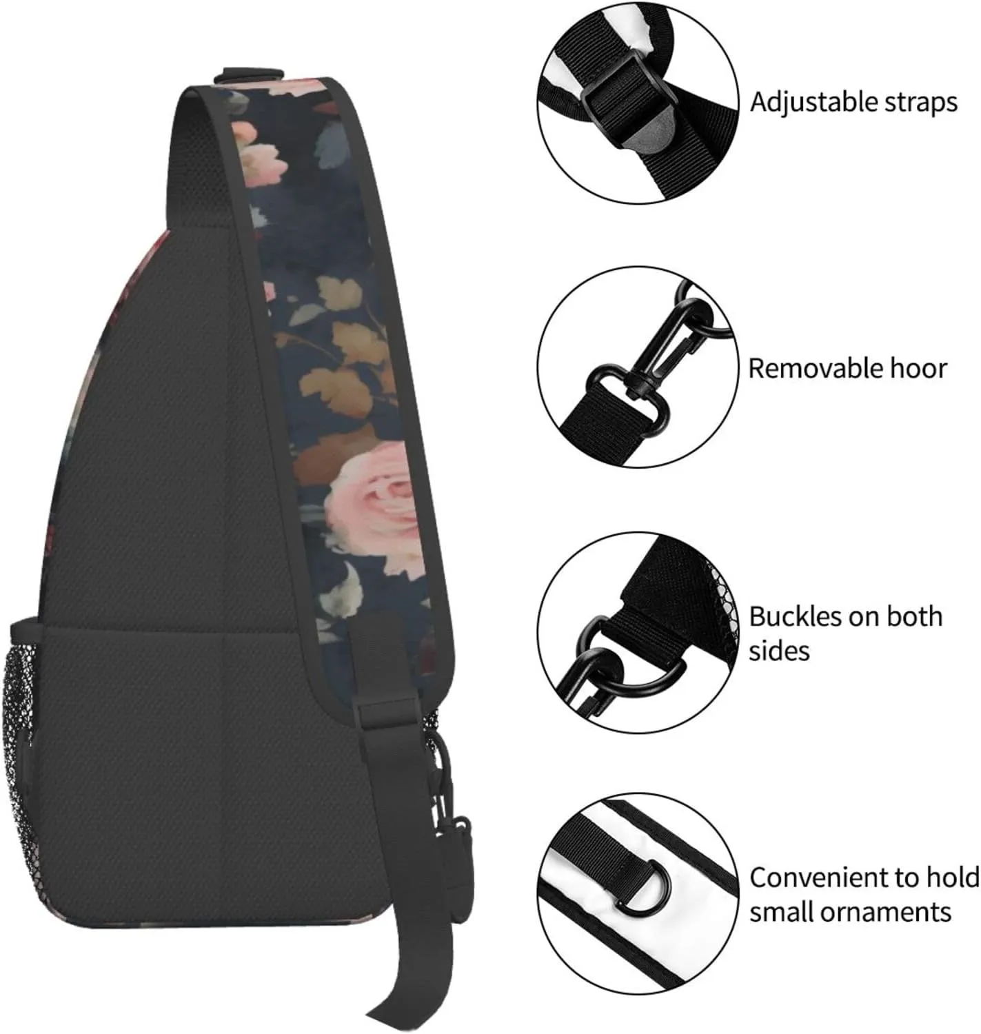 Floral Crossbody Chest Bags for Women, Small Crossbody Shoulder Bag Sling Bag Travel Hiking Daypack
