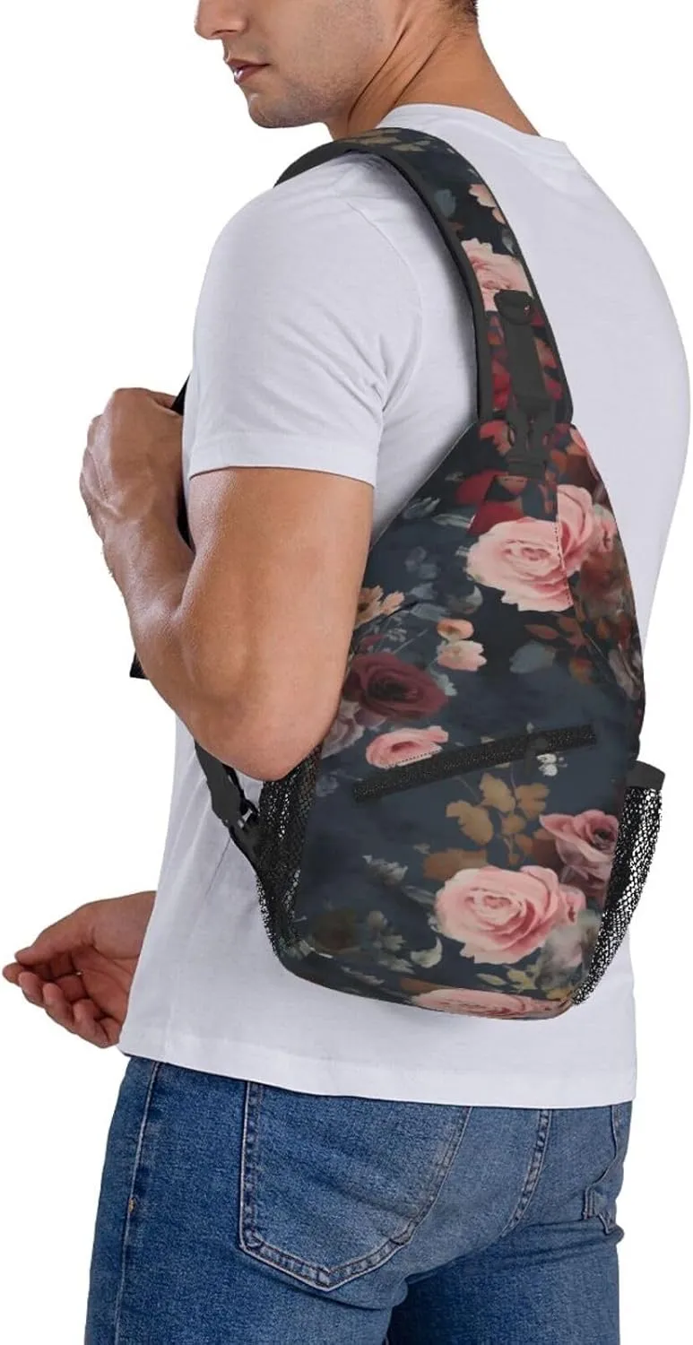 Floral Crossbody Chest Bags for Women, Small Crossbody Shoulder Bag Sling Bag Travel Hiking Daypack