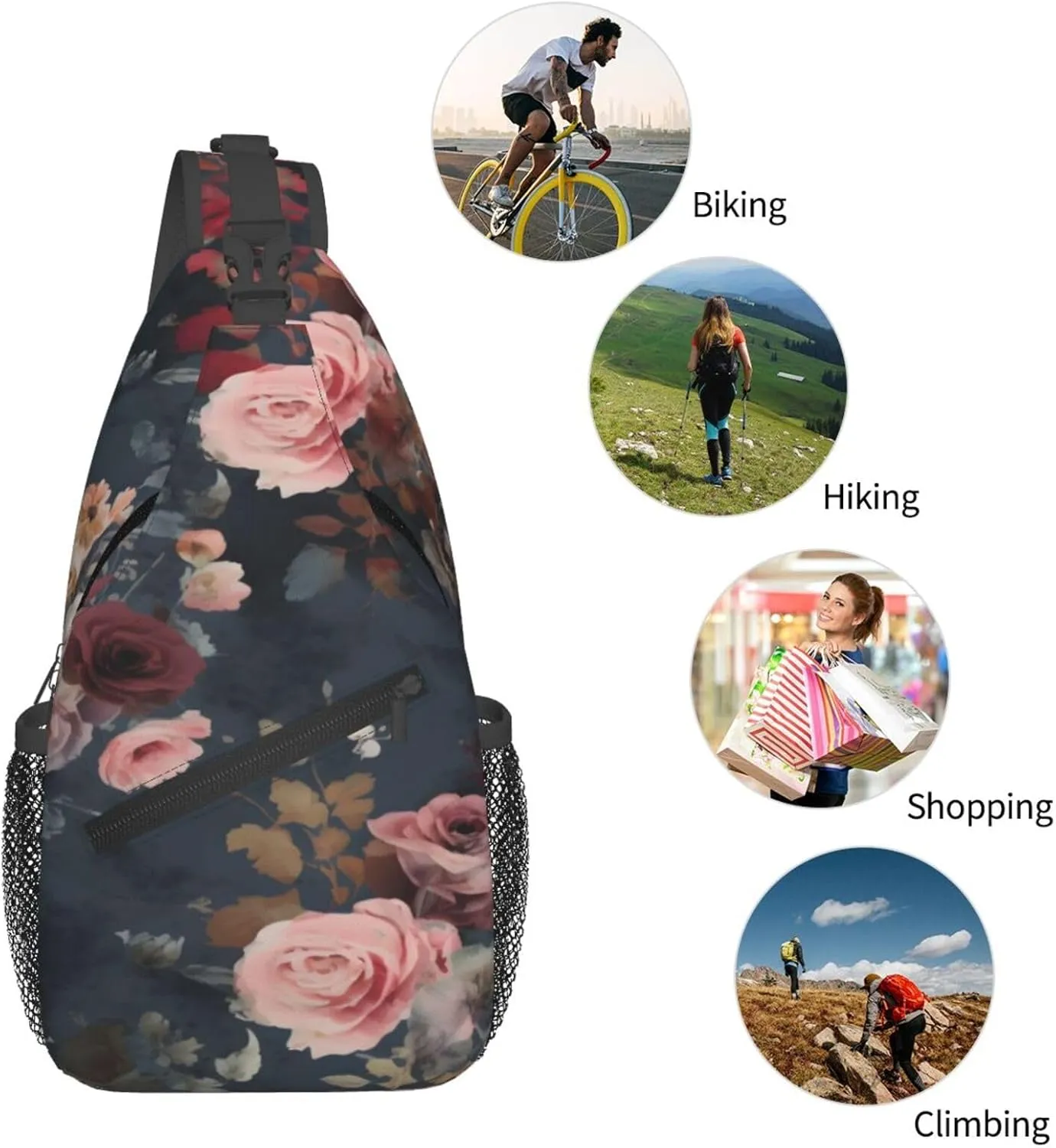 Floral Crossbody Chest Bags for Women, Small Crossbody Shoulder Bag Sling Bag Travel Hiking Daypack