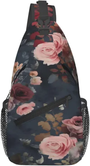 Floral Crossbody Chest Bags for Women, Small Crossbody Shoulder Bag Sling Bag Travel Hiking Daypack
