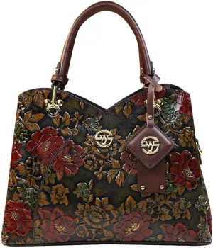 Floral Embossed Retro Handbag,Trendy Elegant Tote Bag Luxury Top Handle Crossbody Bag Designer Handbags for Work/Travel 2025