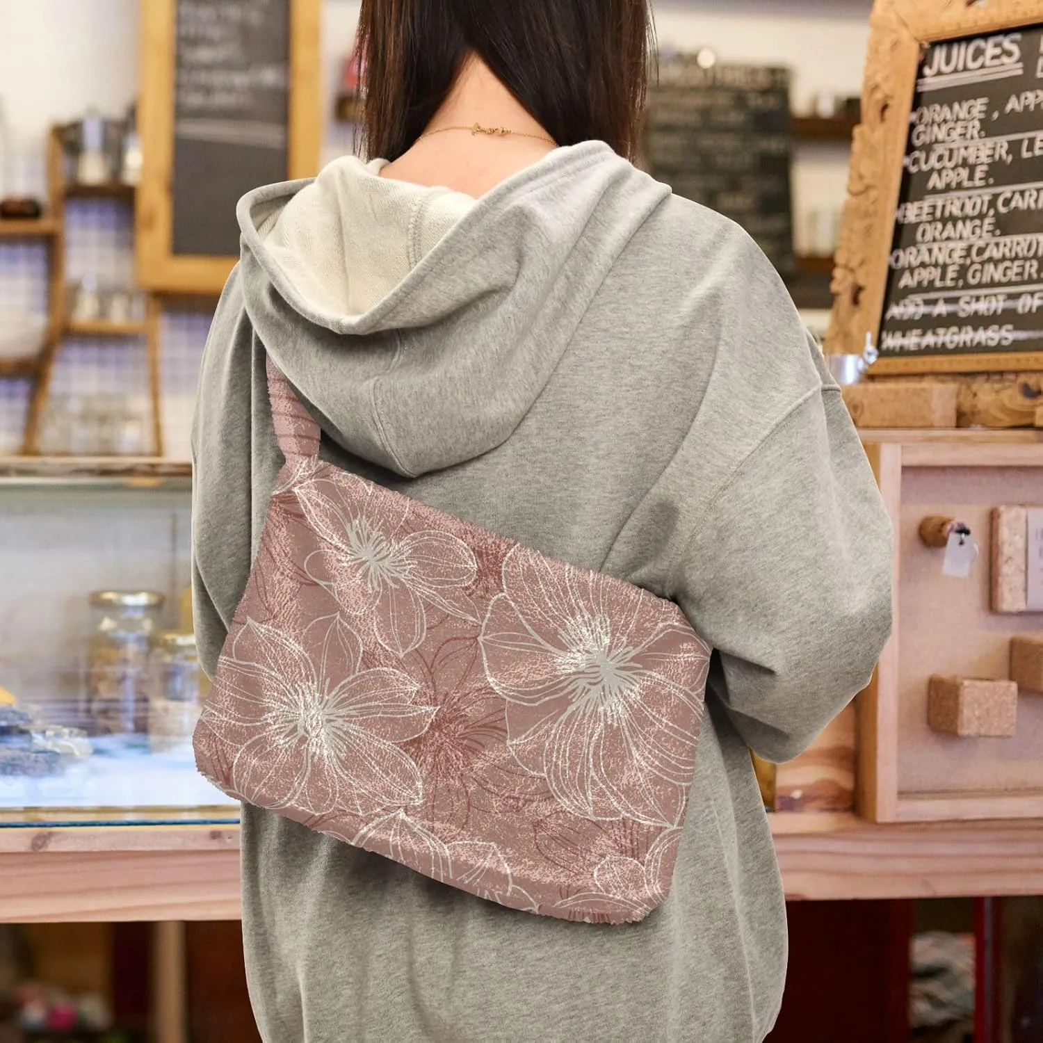 Floral Flower Texture Women's Shoulder Bag, Tote Shoulder Bag with Zipper, Shoulder Handbag Women