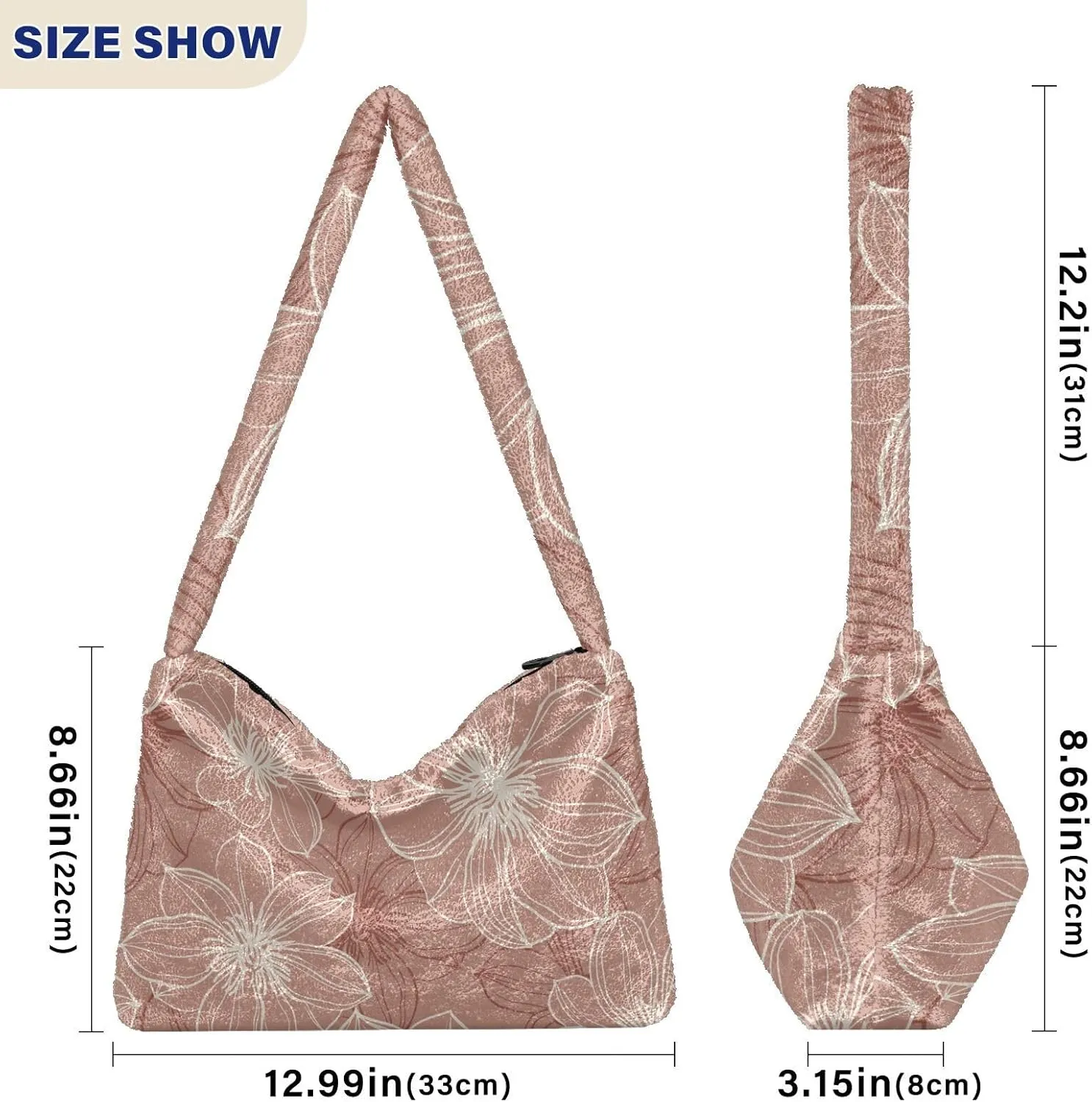 Floral Flower Texture Women's Shoulder Bag, Tote Shoulder Bag with Zipper, Shoulder Handbag Women