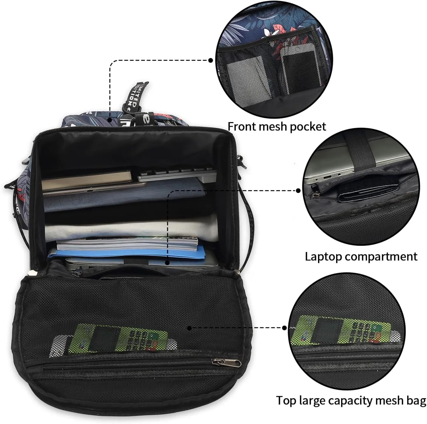 Floral gym duffel bag backpack, fashion wrestling bag,with shoe compartment, 4 kinds of back method waterproof travel sports walking laptop Lightweight (A-Floral Blue)