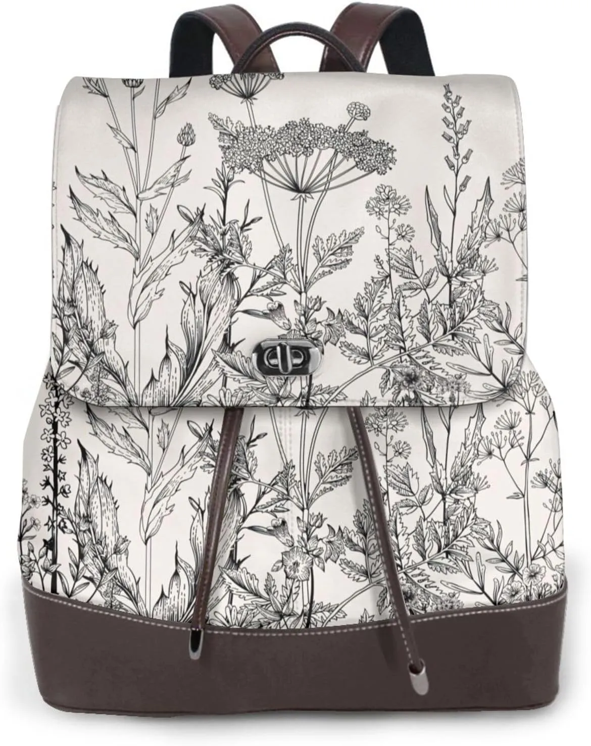 Floral Herbs Botanical Engraving Print Women'S Backpack Fashionable Backpack Bag Ladies Shoulder Backpack Handbag,Travel