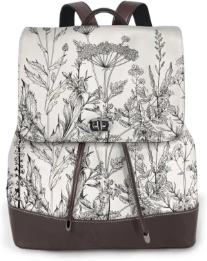 Floral Herbs Botanical Engraving Print Women'S Backpack Fashionable Backpack Bag Ladies Shoulder Backpack Handbag,Travel