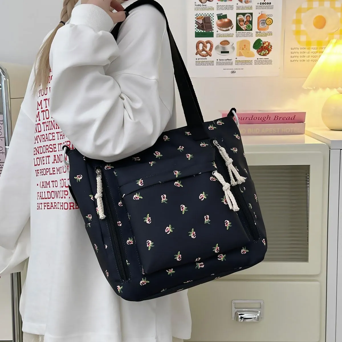 Floral Messenger Bag Nylon Cute Casual Crossbody Bag Chic Hobo Tote Shoulder Bag Travel Daypacks