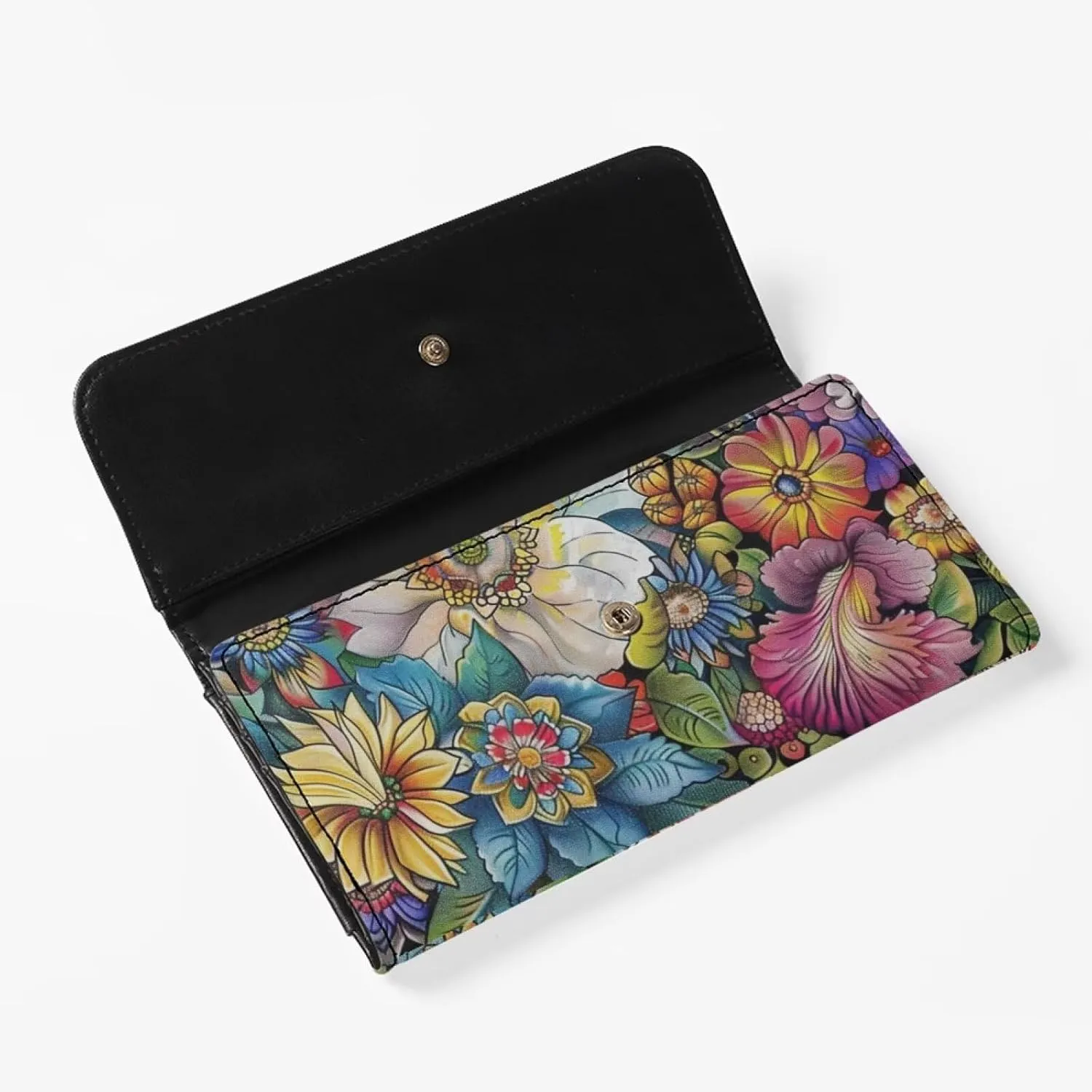 Floral Painting Women Long Wallet with Multi Card Slot, Vintage Flowers Painted Slim Long Wallets Purse Checkbook Large Capacity Travel Wallet