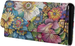Floral Painting Women Long Wallet with Multi Card Slot, Vintage Flowers Painted Slim Long Wallets Purse Checkbook Large Capacity Travel Wallet