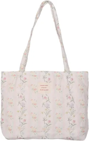 Floral Quilted Cotton Shoulder Bag for Women Daily Use Medium Size Handbag Large Capacity Thickened Design Tote