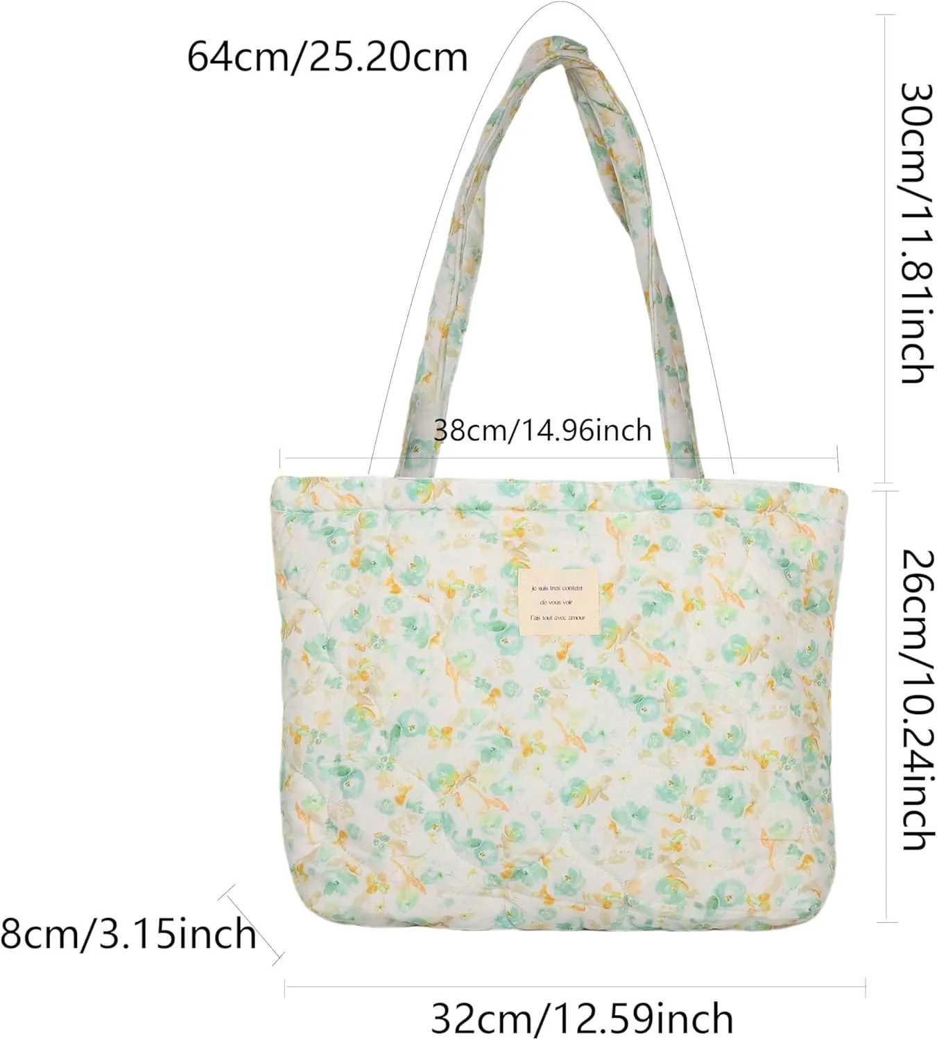 Floral Quilted Cotton Shoulder Bag for Women Medium Size Handbag Large Capacity Thickened Design Tote