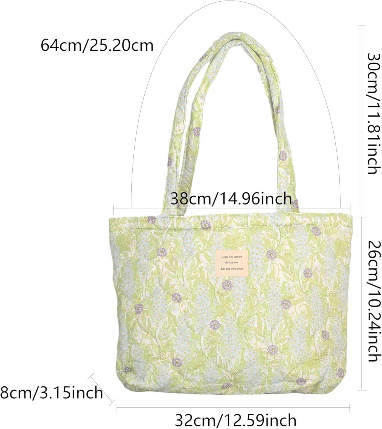 Floral Quilted Cotton Shoulder Bag for Women Medium Size Handbag Large Capacity Thickened Design Tote