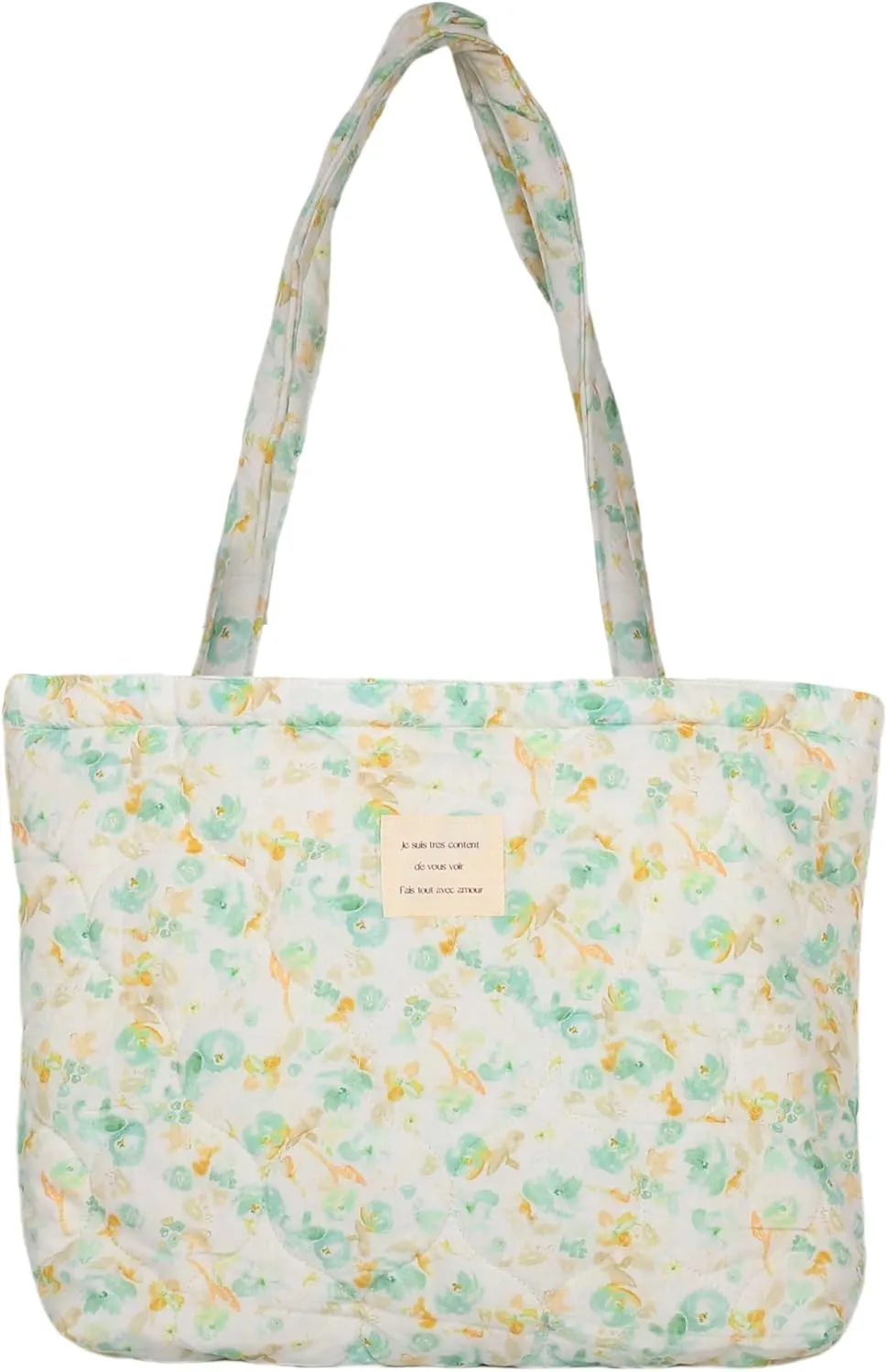 Floral Quilted Cotton Shoulder Bag for Women Medium Size Handbag Large Capacity Thickened Design Tote
