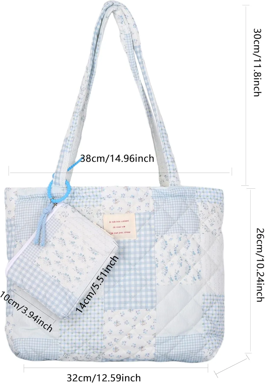 Floral Quilted Cotton Shoulder Bag Set 2-in-1 Handbag with Matching Mini Pouch Large Capacity Tote for Women A054