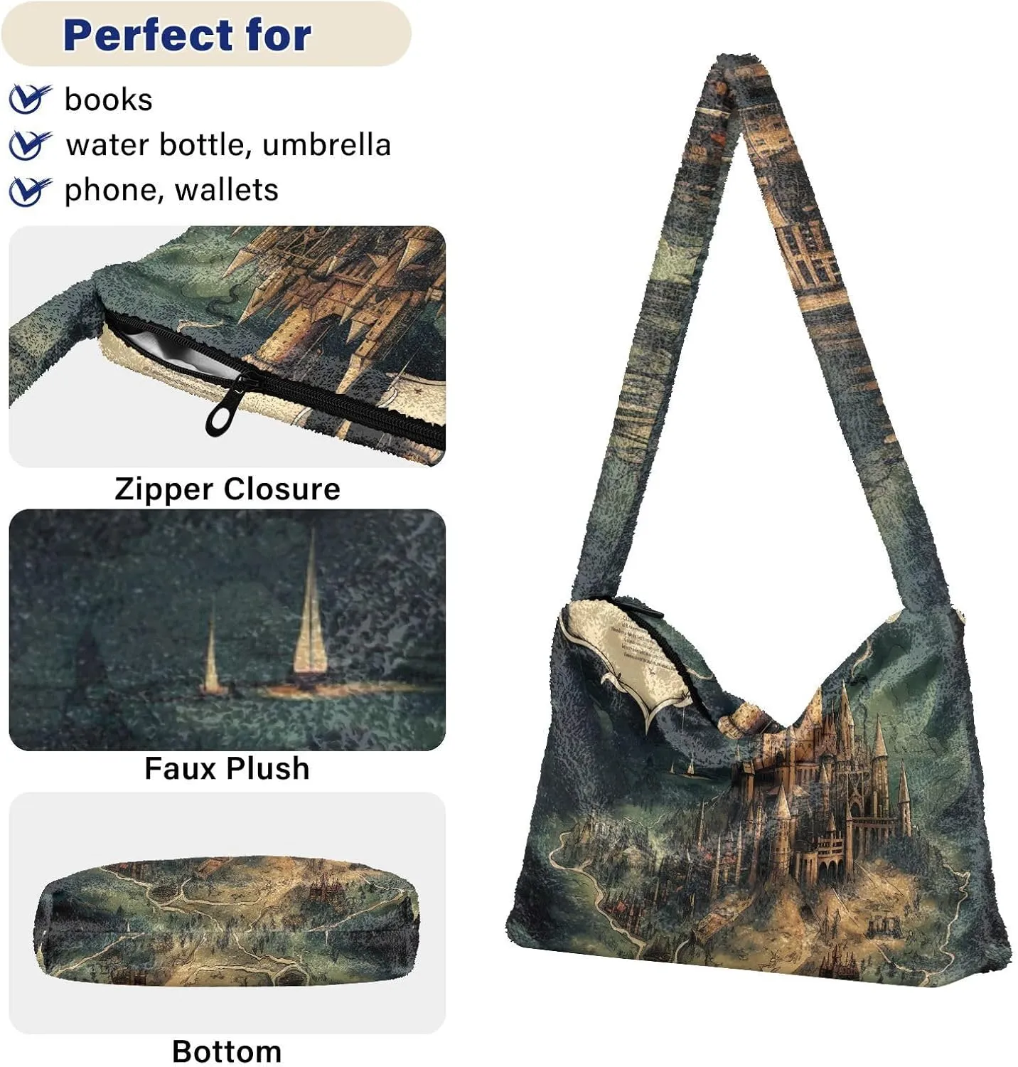 Floral Roses Watercolor Women Shoulder Bag, Book Tote Bag, Autumn Handbags