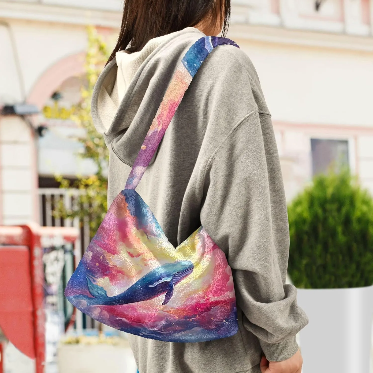 Floral Roses Watercolor Women Shoulder Bag, Book Tote Bag, Autumn Handbags