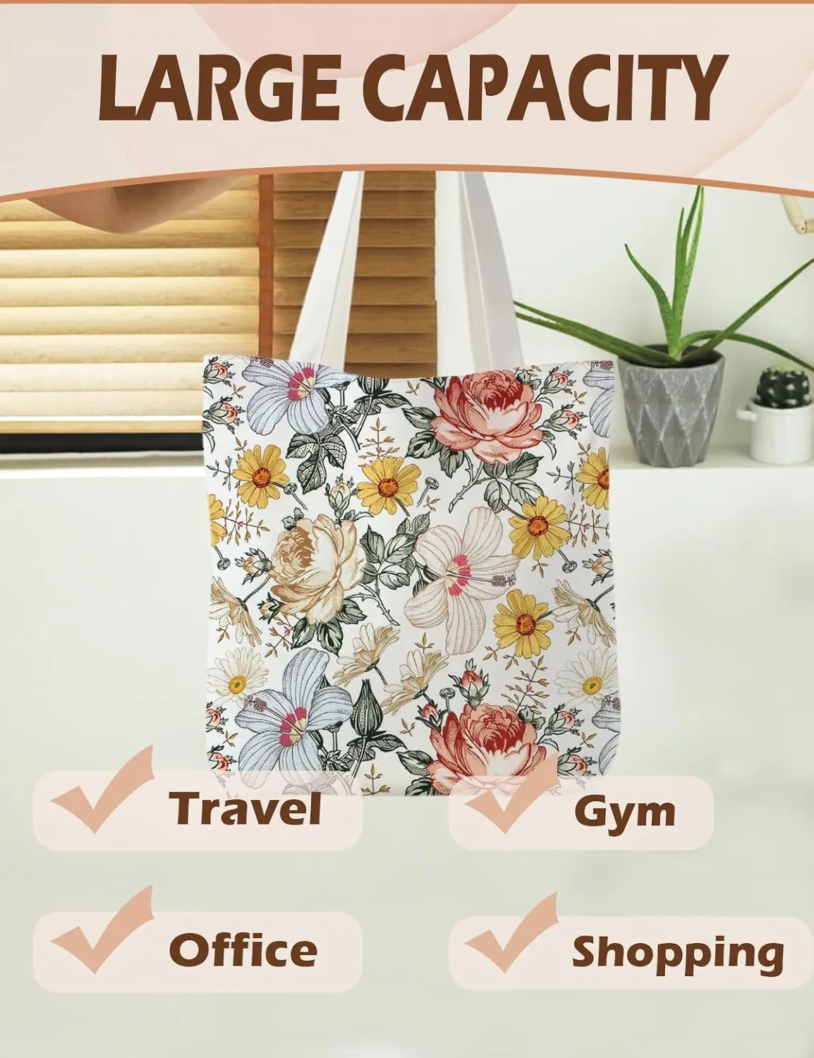 Floral Tote Bag, Floral Canvas Tote Bags for Women, Floral Gifts