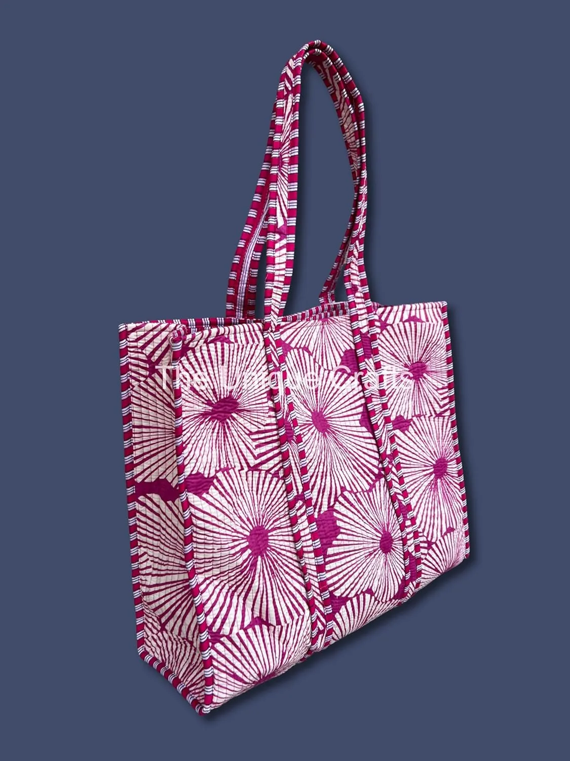 Flower Print Cotton Tote Bag Handmade Boho Bag Market Bag Women Cotton Quilted Tote Bag Traveling Bag Handle Bag