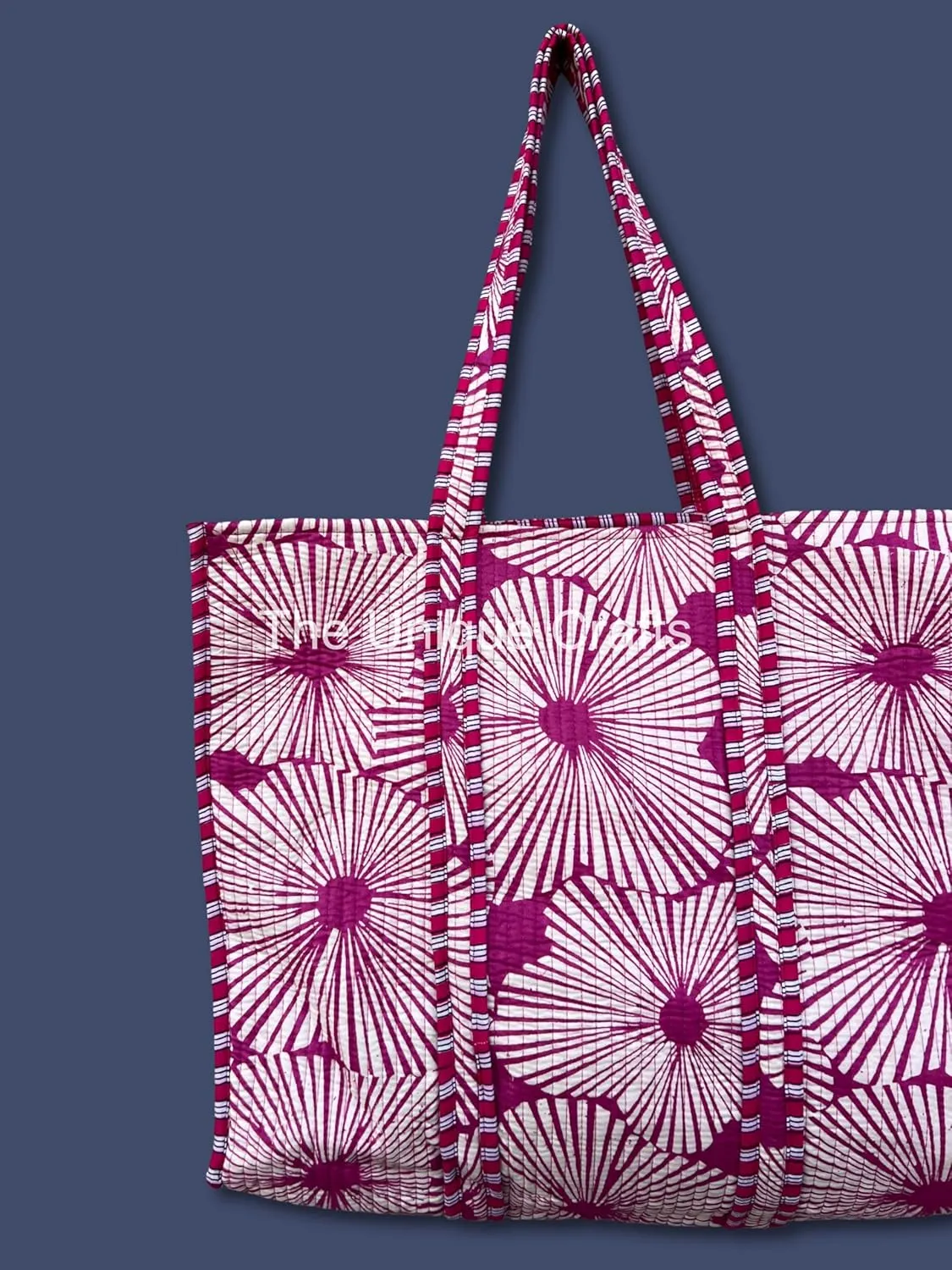 Flower Print Cotton Tote Bag Handmade Boho Bag Market Bag Women Cotton Quilted Tote Bag Traveling Bag Handle Bag