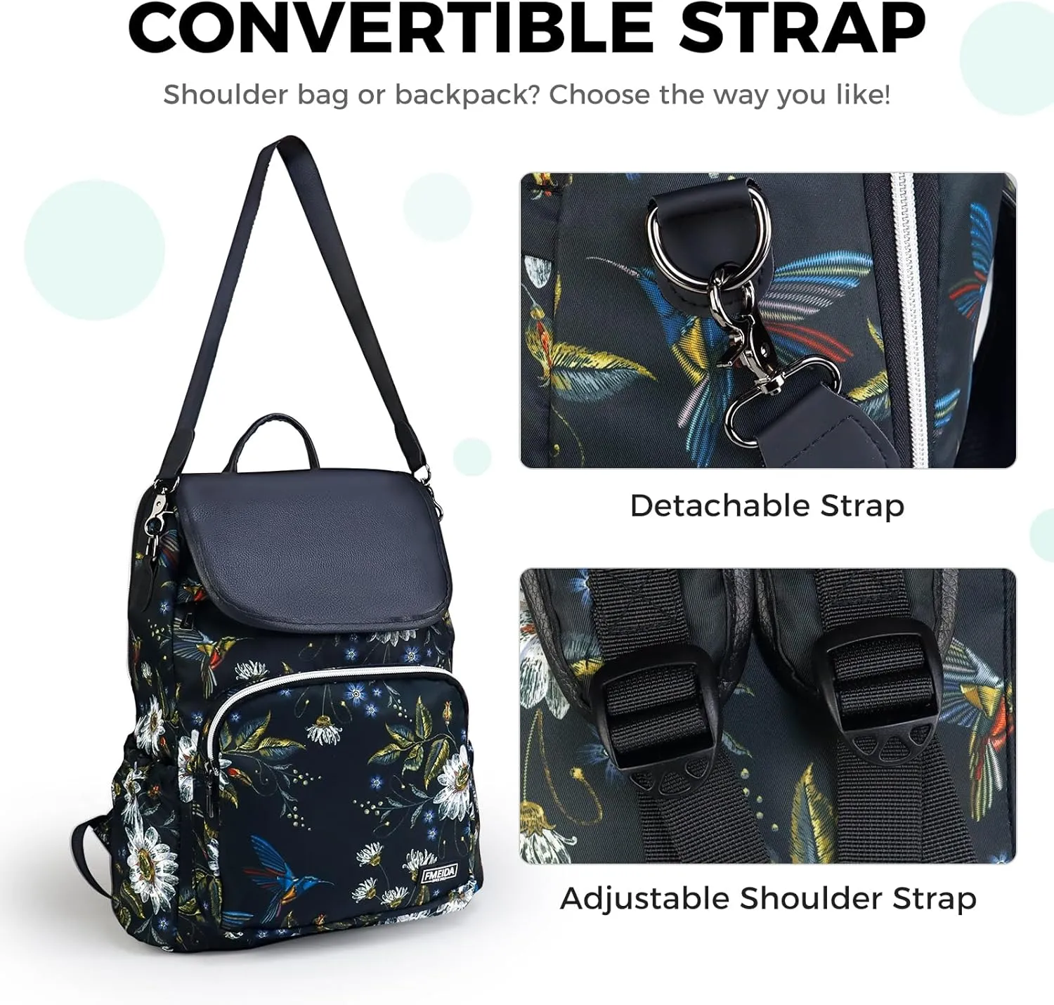 Fmeida Backpack for Women Work Backpack Purse College Bookbag Anti Theft Back Pack Waterproof Nylon Backpack Hummingbird