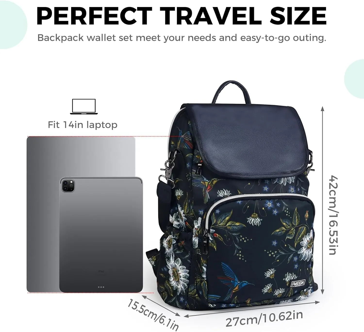 Fmeida Backpack for Women Work Backpack Purse College Bookbag Anti Theft Back Pack Waterproof Nylon Backpack Hummingbird