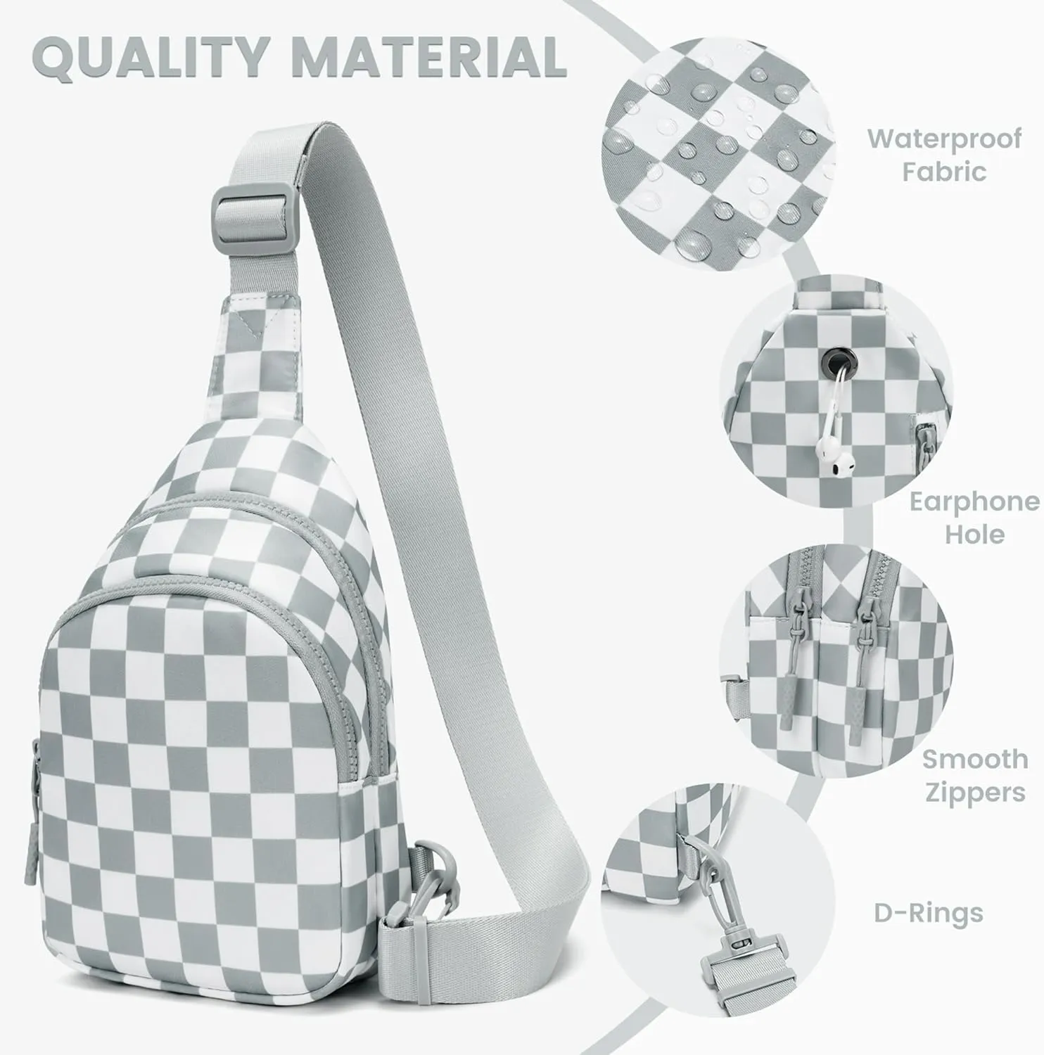 FODOKO Sling Crossbody Bag Main Compartment, Zippered Front Pockets, Adjustable Shoulder Strap, WaterResistant Lightweight