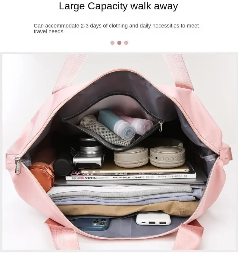 Foldable Large Bag Capacity Travel Bag Dry Wet Separation Fitness Bag Retractable Travel Handbag Multi Functional Yoga Bag (pink)