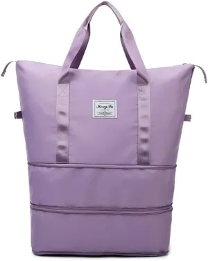 Foldable Large Bag Capacity Travel Bag Dry Wet Separation Fitness Bag Retractable Travel Handbag Multi Functional Yoga Bag (purple)