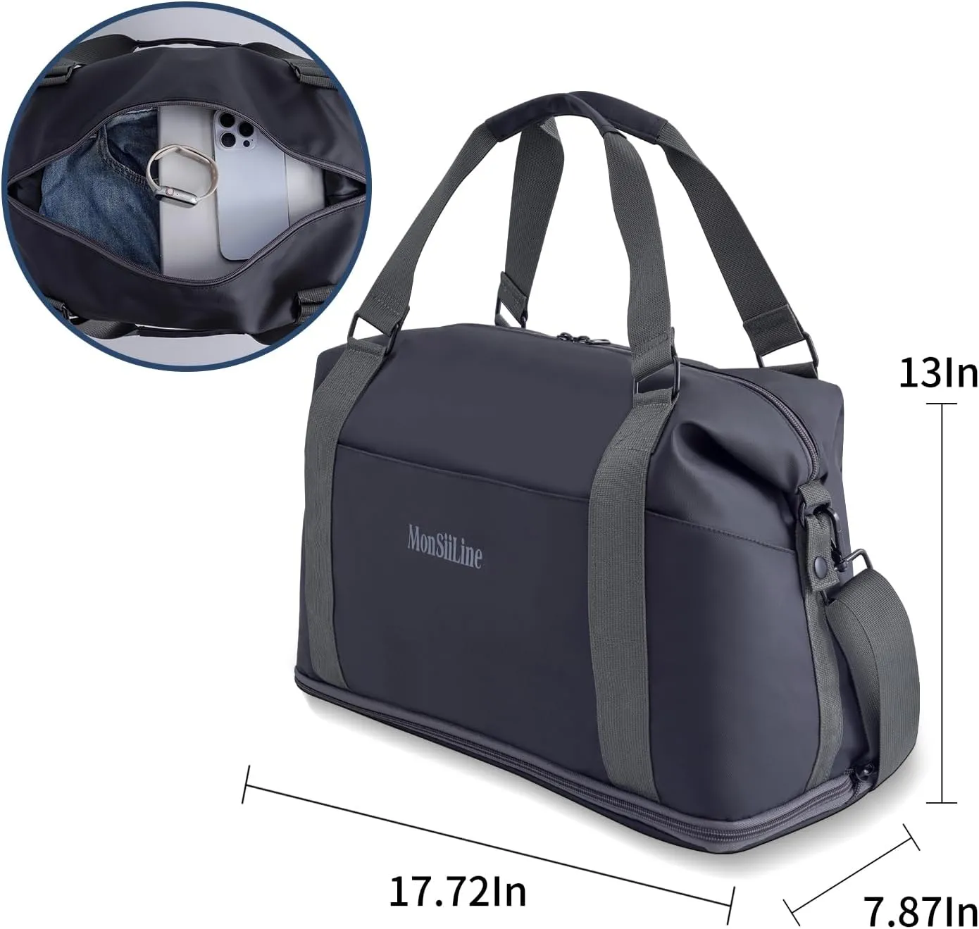 Foldie Travel Bag Expandable, Gym Bag with Shoe Compartment, Workout Bags for Gym with Straps Personal Item Travel Bag for Weekender Overnight, Duffel Bags for Traveling(Black)