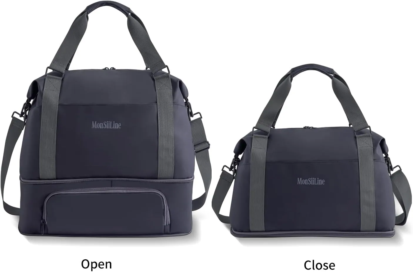 Foldie Travel Bag Expandable, Gym Bag with Shoe Compartment, Workout Bags for Gym with Straps Personal Item Travel Bag for Weekender Overnight, Duffel Bags for Traveling(Black)