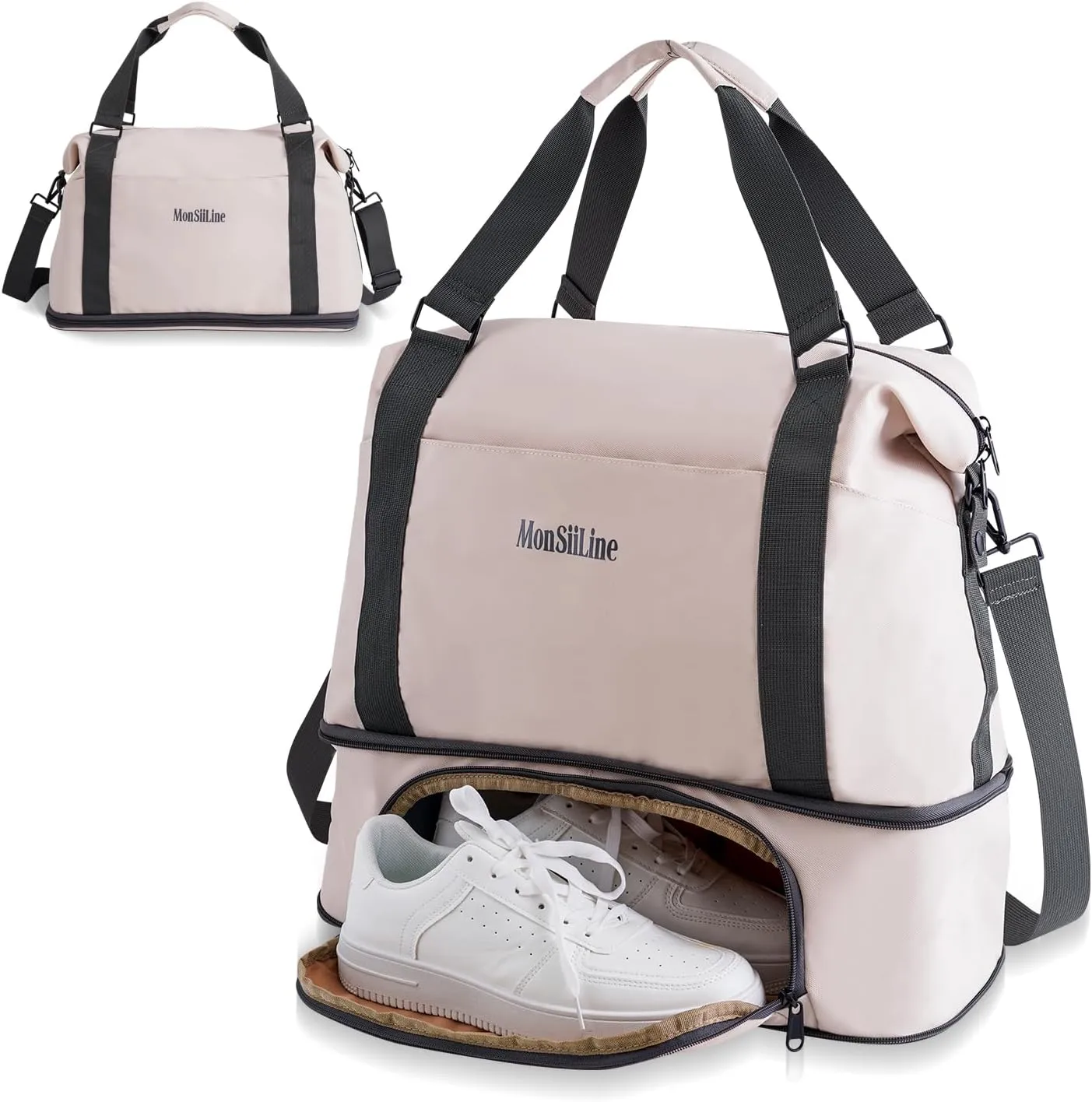 Foldie Travel Bag Expandable, Gym Bag with Shoe Compartment, Workout Bags for Gym with Straps Personal Item Travel Bag for Weekender Overnight, Duffel Bags for Traveling(White)