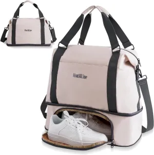 Foldie Travel Bag Expandable, Gym Bag with Shoe Compartment, Workout Bags for Gym with Straps Personal Item Travel Bag for Weekender Overnight, Duffel Bags for Traveling(White)