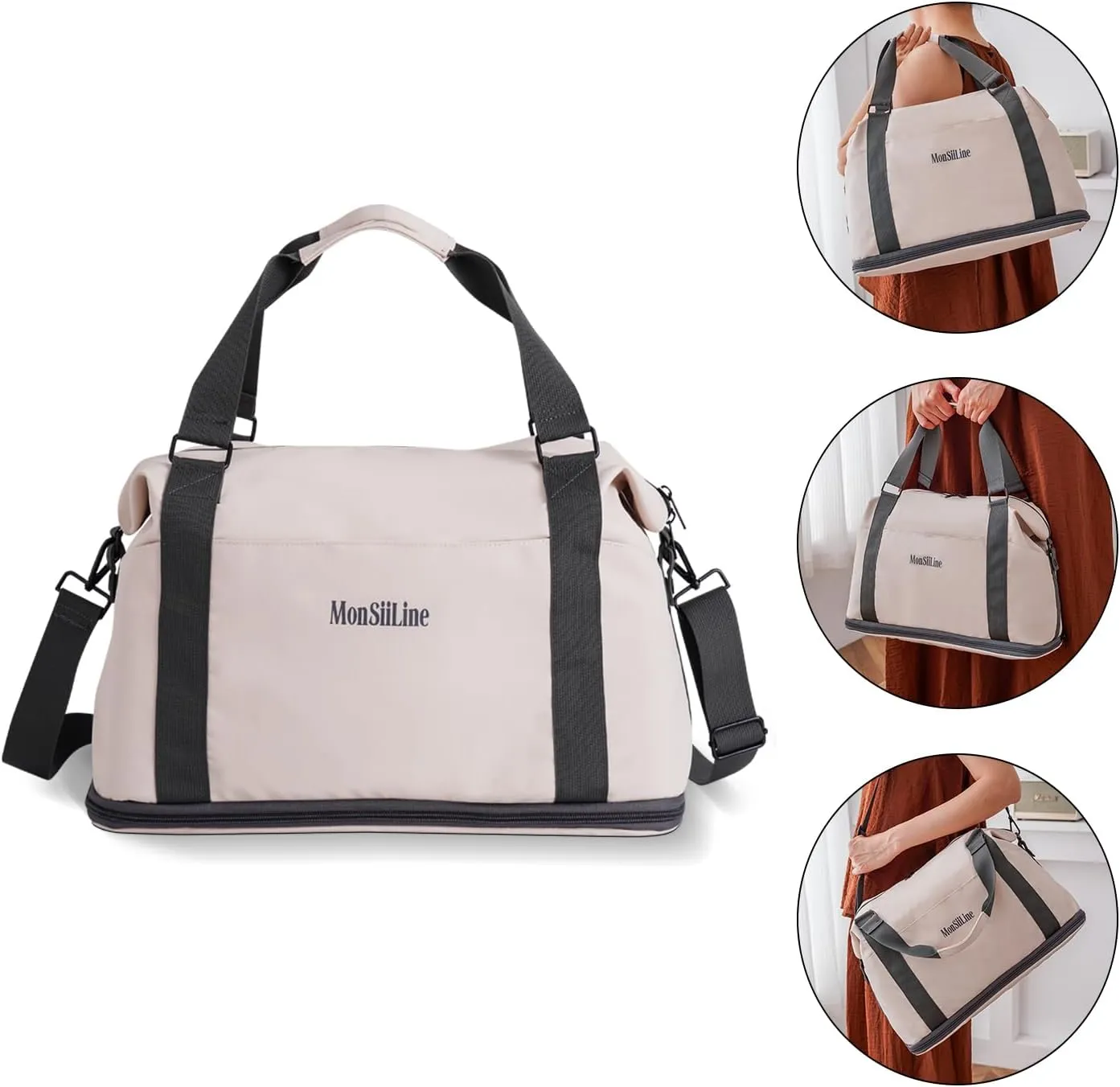 Foldie Travel Bag Expandable, Gym Bag with Shoe Compartment, Workout Bags for Gym with Straps Personal Item Travel Bag for Weekender Overnight, Duffel Bags for Traveling(White)