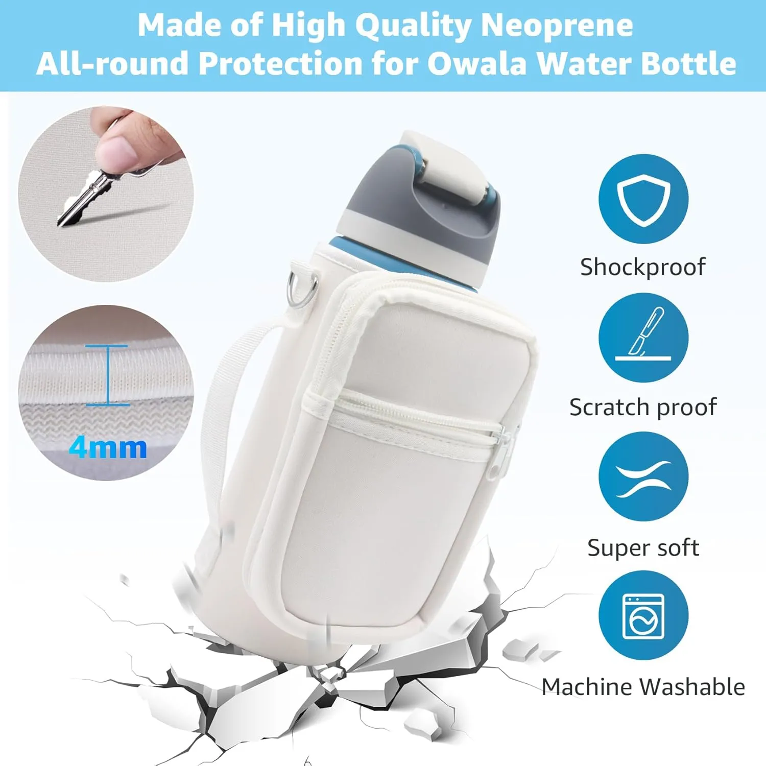 for Owala FreeSip Insulated Stainless Steel Water Bottle Cup Holder Cover Carrier Sling Bag with Strap, Pouch Pocket for Phone/Accessories, add Handle for Owala 32oz (White)