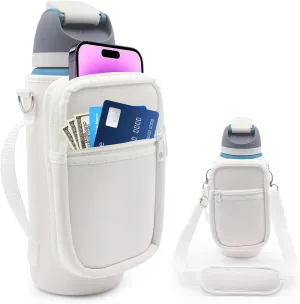 for Owala FreeSip Insulated Stainless Steel Water Bottle Cup Holder Cover Carrier Sling Bag with Strap, Pouch Pocket for Phone/Accessories, add Handle for Owala 32oz (White)