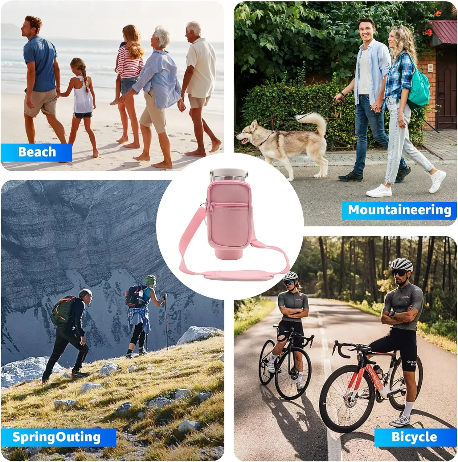 for Stanley Iceflow Flip Straw Tumbler 30 oz, Water Bottle Cup Holder Cover Carrier Sling Bag with Strap, Pouch Pocket for Phone / Accessories, add Handle for Stanley Flip Straw, Neoprene (Pink)
