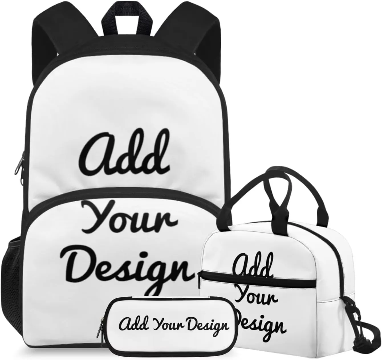 FOR U DESIGNS 3-Piece Girls Custom Backpack Set 15 Inch Spacious Personalized Bookbag Lunch Box Pencil Holder Ideal for 2nd Grade Breathable School Bag for Ages 6-8