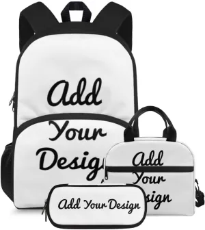 FOR U DESIGNS 3-Piece Girls Custom Backpack Set 15 Inch Spacious Personalized Bookbag Lunch Box Pencil Holder Ideal for 2nd Grade Breathable School Bag for Ages 6-8