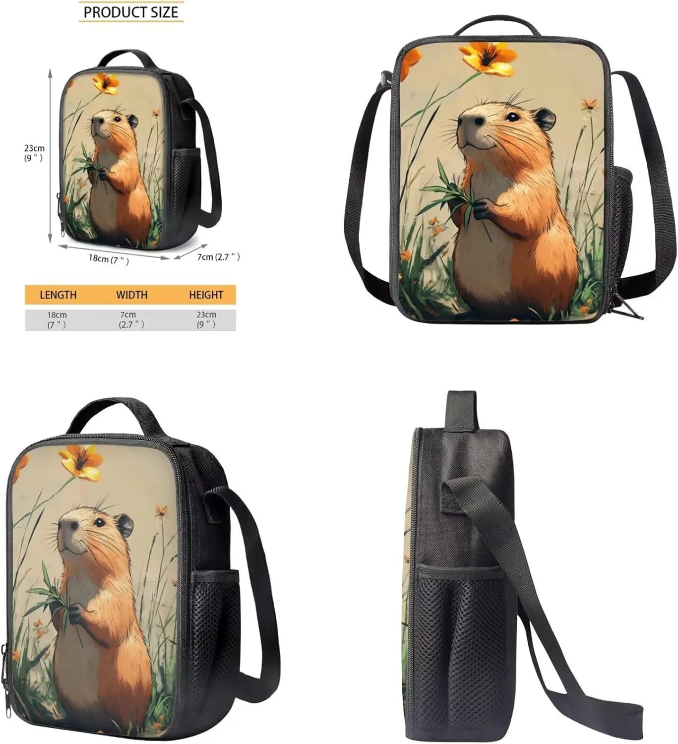 FOR U DESIGNS Capybara Backpacks for School 3 in 1 Girls Bookbag Ages 8-10 Cute 4th Grade School Bag and Lunch Bag Set Kawaii 17 Inch Travel Daypack School Supplies