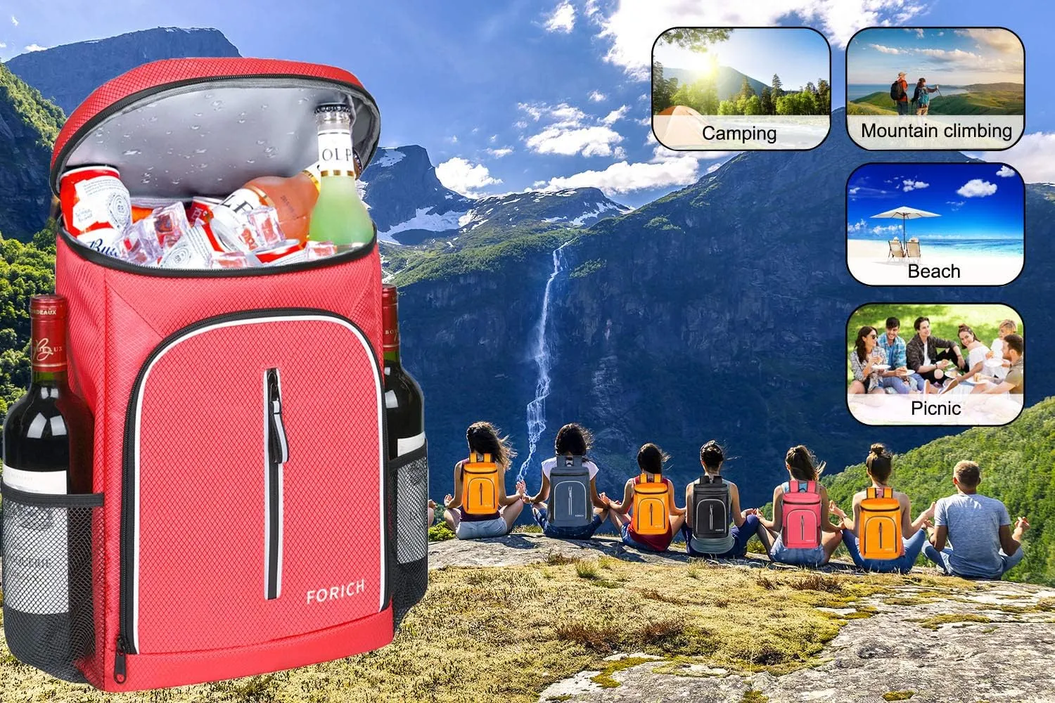 FORICH Soft Cooler Backpack Insulated Waterproof Backpack Cooler Bag Leak Proof Portable Small Cooler Backpacks to Work Lunch Travel Beach Camping Hiking Picnic Fishing Beer for Men Women