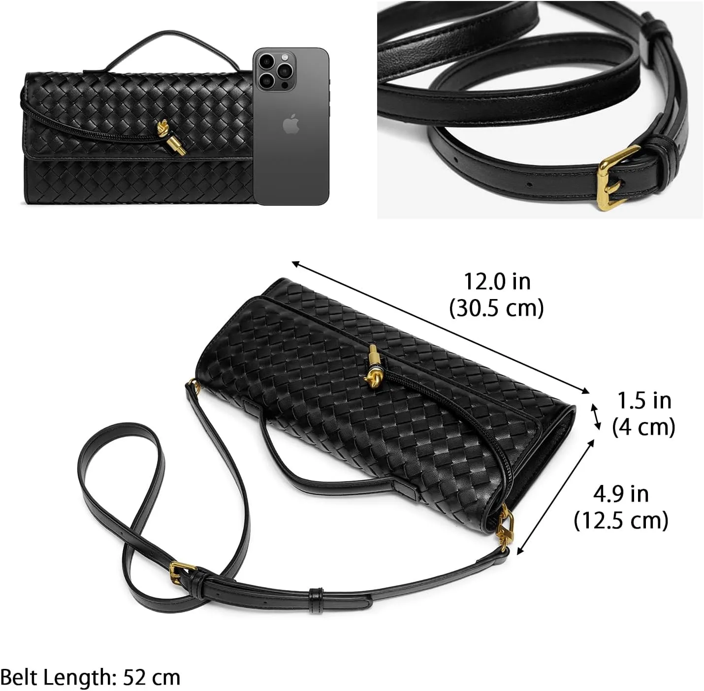 Formal Clutch Purses for Women Evening Woven Leather Large Clutch for Weddings & Parties | Convertible Shoulder Bag