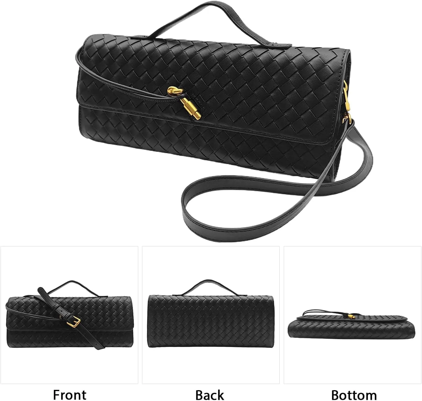 Formal Clutch Purses for Women Evening Woven Leather Large Clutch for Weddings & Parties | Convertible Shoulder Bag
