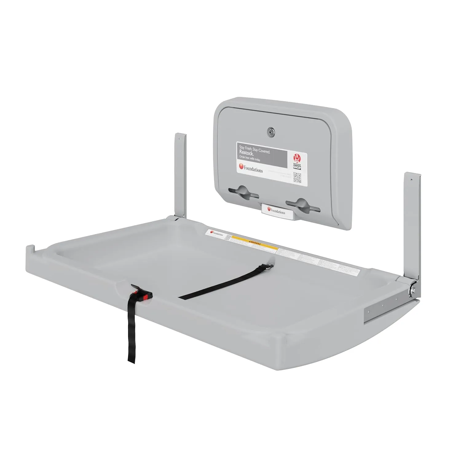 Foundations 300-EHLD-01 Elements Horizontal Wall Mounted Baby Changing Station & Liner Dispenser with Heavy Duty Stainless Steel Hinge, Made in The USA, Gray