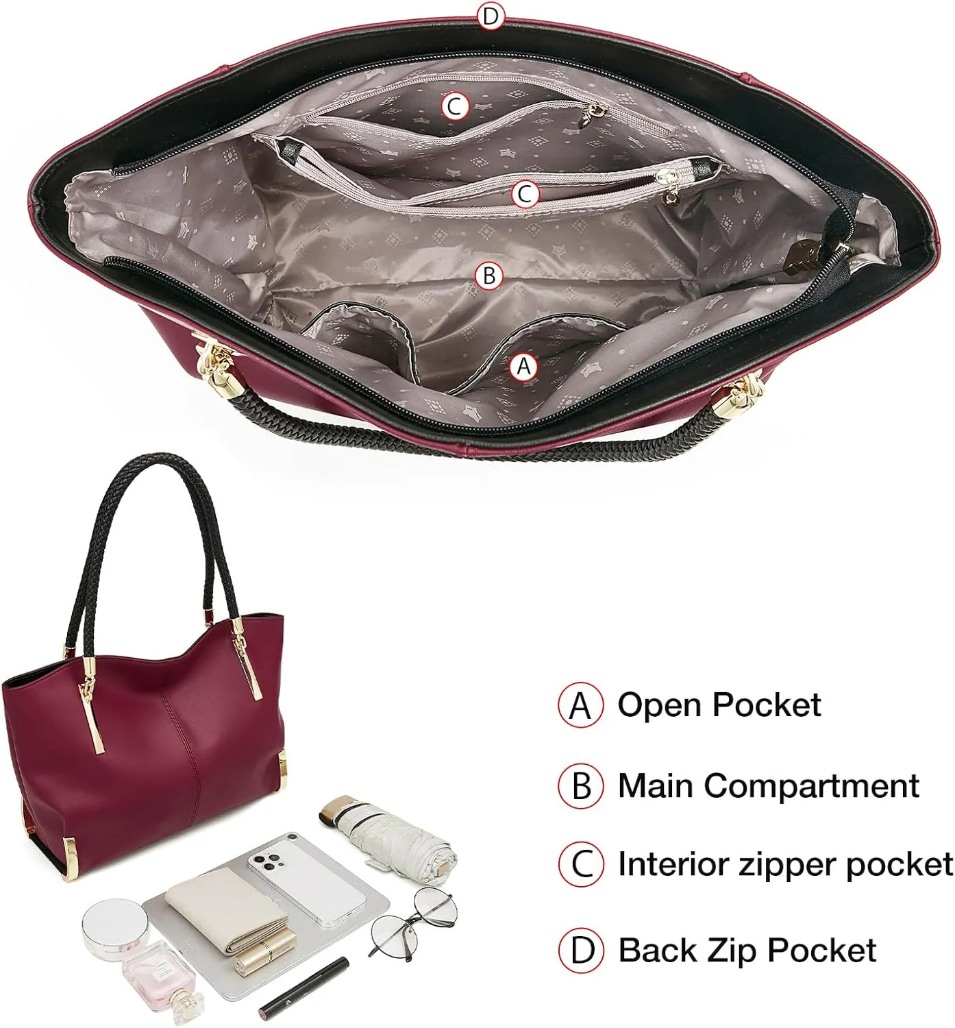 FOXLOVER Large Capacity Tote Handbags for Women, Women's Top-handle Bags Fashion Shoulder Bags Purses Minimalist design