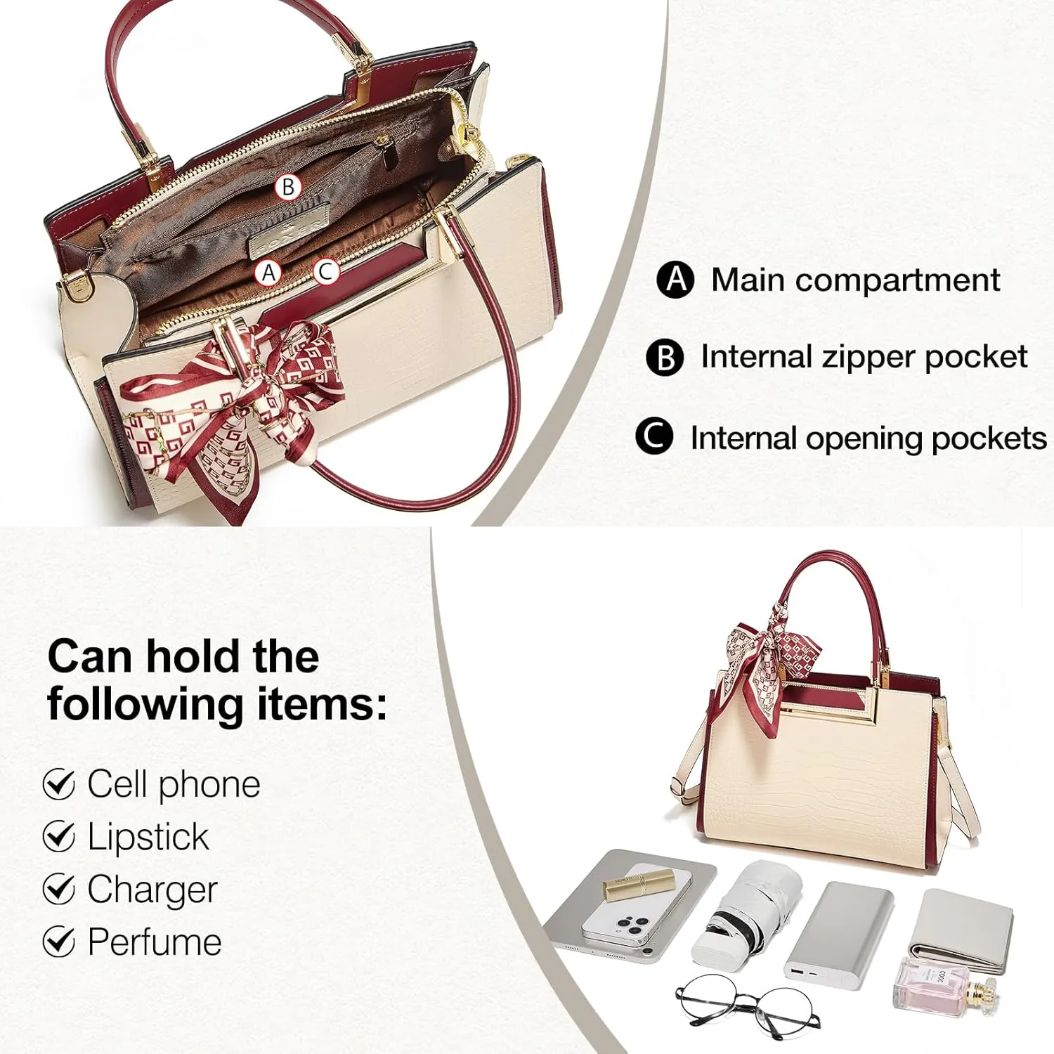 FOXLOVER Leather Satchel Handbags for Women Tote Shoulder Bag vintage Crossbody Bag Purse Top Handle bag with Embroidery