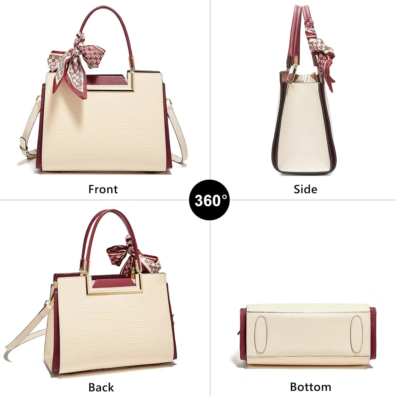 FOXLOVER Leather Satchel Handbags for Women Tote Shoulder Bag vintage Crossbody Bag Purse Top Handle bag with Embroidery