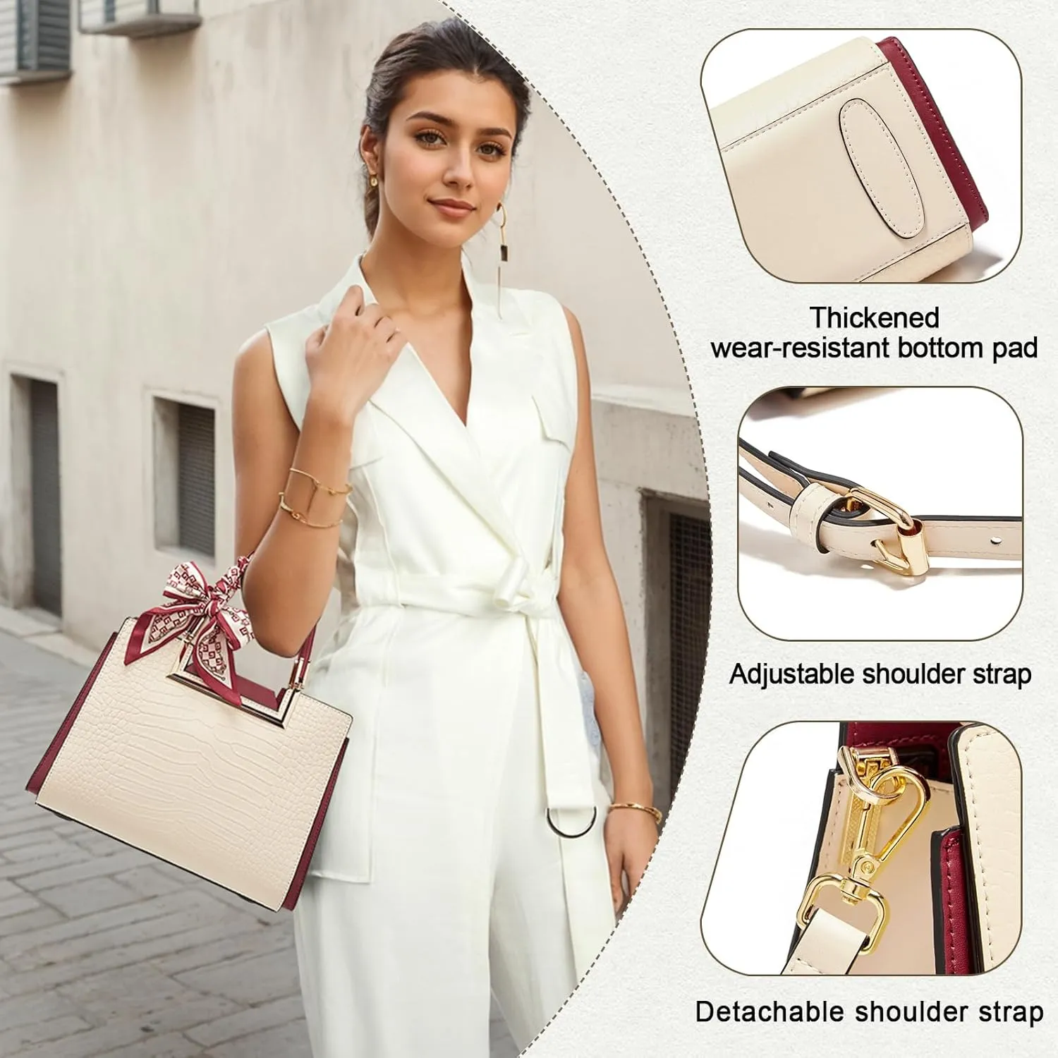FOXLOVER Leather Satchel Handbags for Women Tote Shoulder Bag vintage Crossbody Bag Purse Top Handle bag with Embroidery