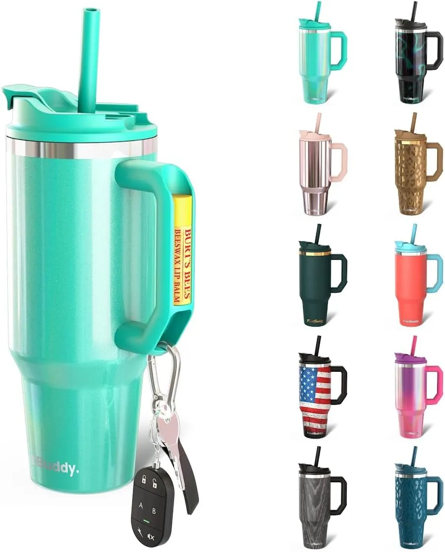 Frost Buddy Thicc Buddy - 40 oz Stainless Steel Vacuum Insulated Tumbler with Lid and Straw for Water - Travel Mug Cupholder Friendly - Gifts for Women Men Him Her (Aquamarine)